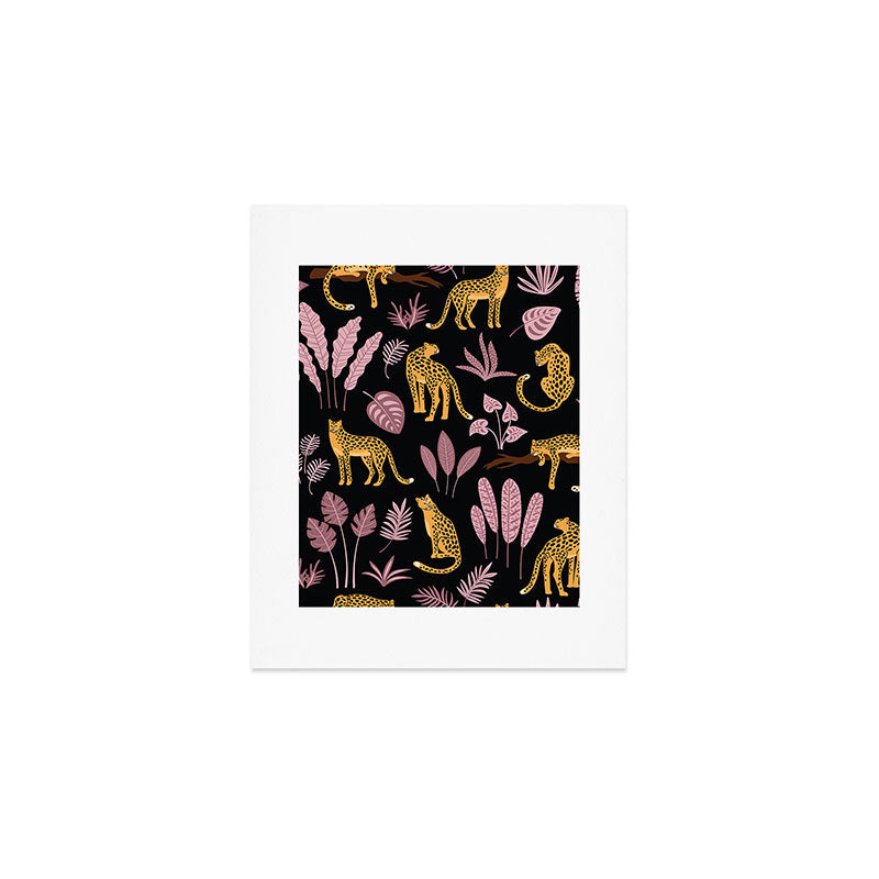 Beautiful Leopard & Pink Leaf Pattern Art Print Gallery Image 1