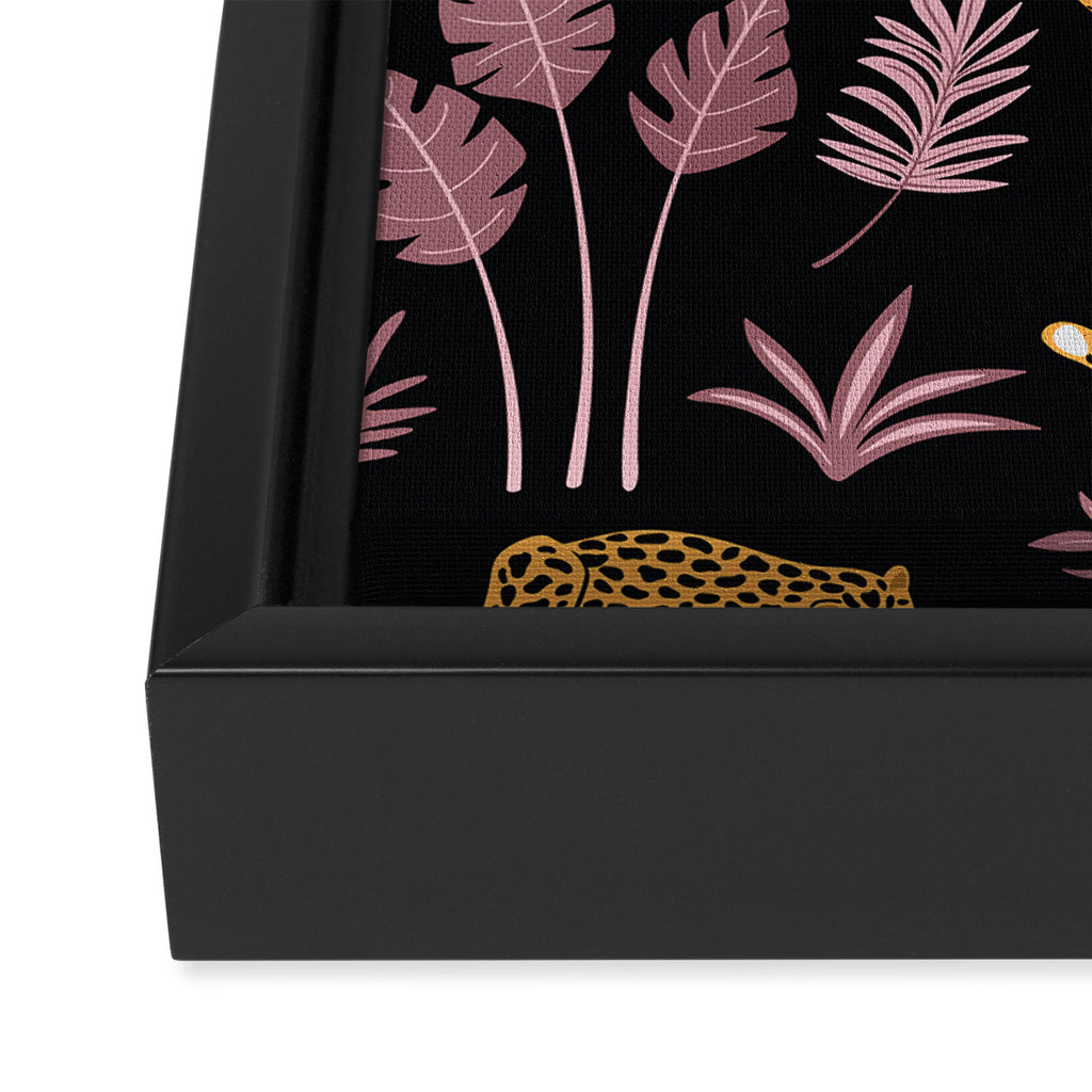 Beautiful Leopard & Pink Leaf Pattern Framed Canvas Print Gallery Image 3