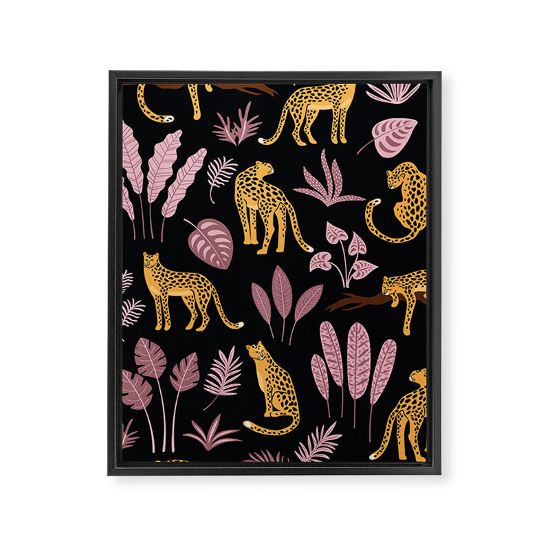 Beautiful Leopard & Pink Leaf Pattern Framed Canvas Print Gallery Image 8