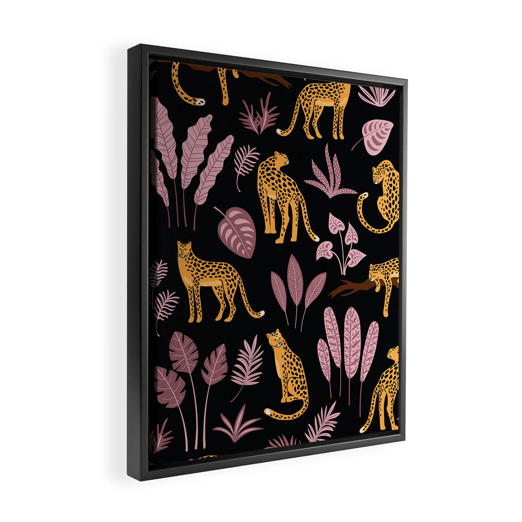 Beautiful Leopard & Pink Leaf Pattern Framed Canvas Print Gallery Image 2