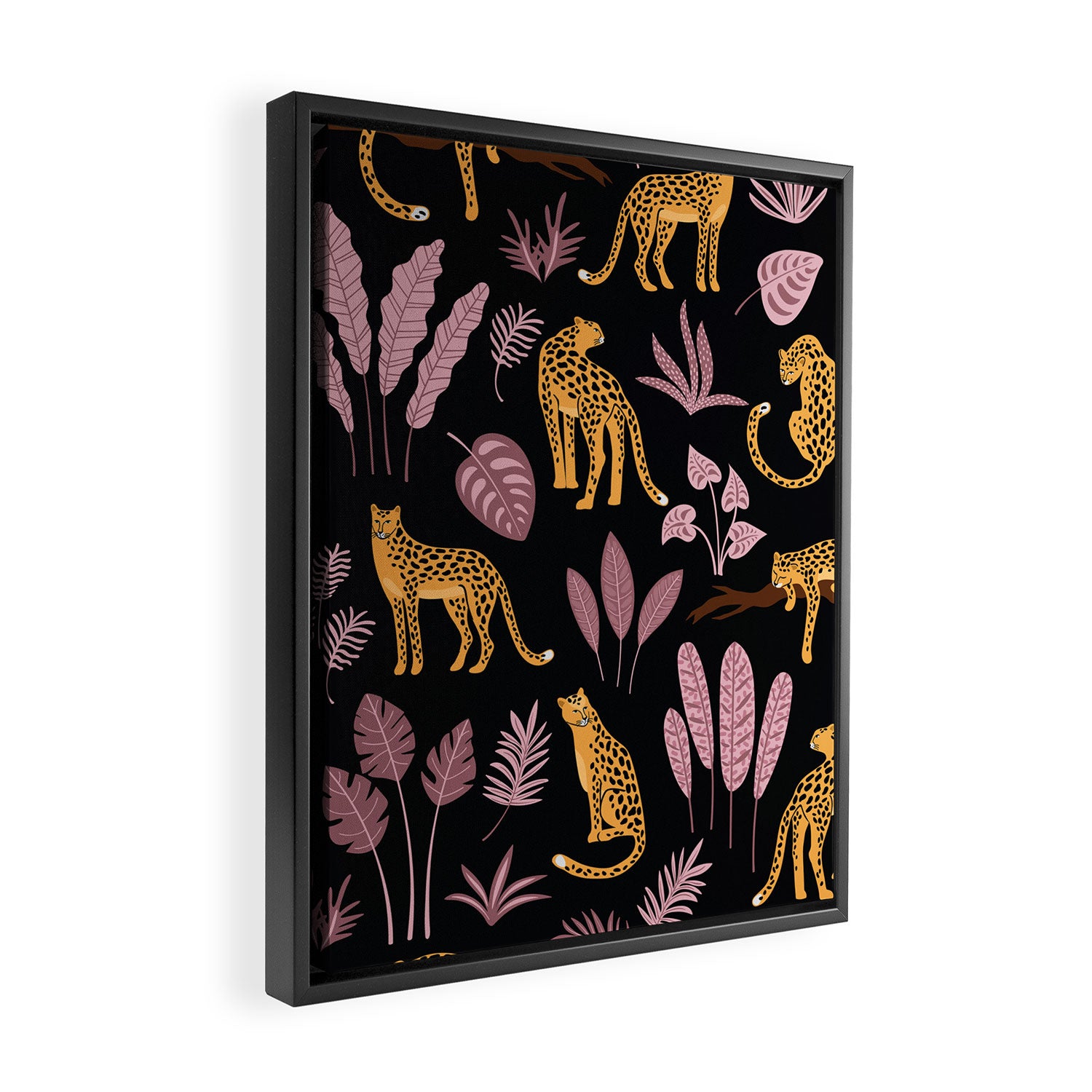 Beautiful Leopard & Pink Leaf Pattern Framed Canvas Print Gallery Image 2