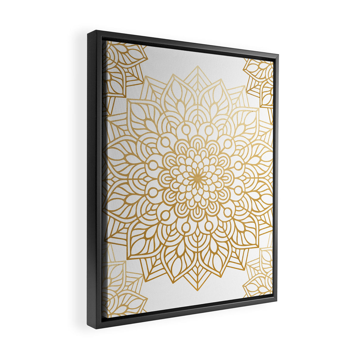 Beautiful White & Gold Mandala Pattern Framed Canvas Print Gallery Image 2