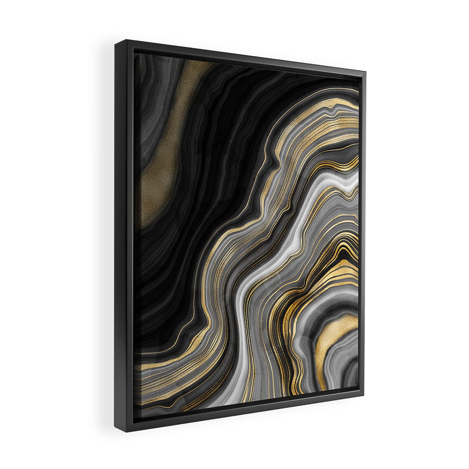 Black & Gold Agate Stone Framed Canvas Print Gallery Image 2