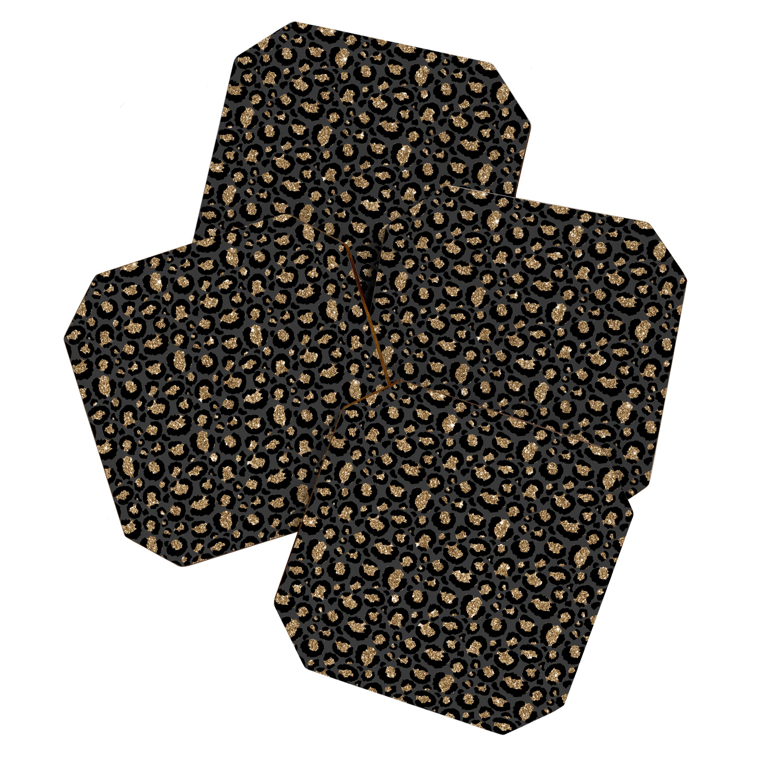Black Gold Leopard Print Pattern Coaster Gallery Image 1