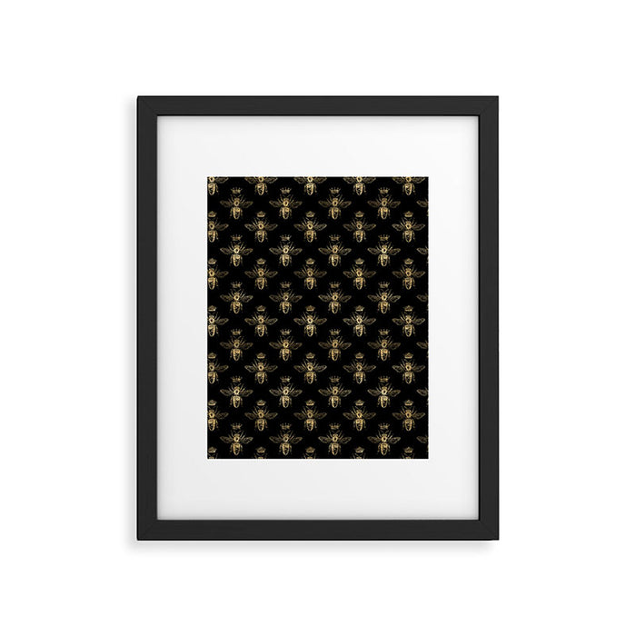 Black & Gold Queen Bee Pattern Framed Art Print Gallery Image 1