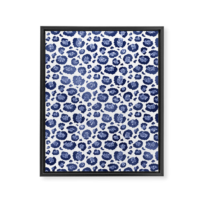 Blue & White Leopard Print  Framed Canvas Print Gallery Image 1