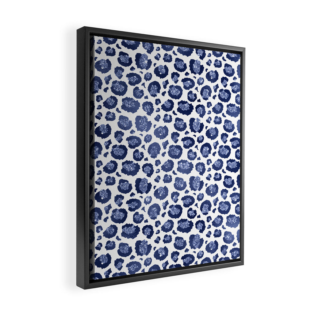 Blue & White Leopard Print  Framed Canvas Print Gallery Image 2