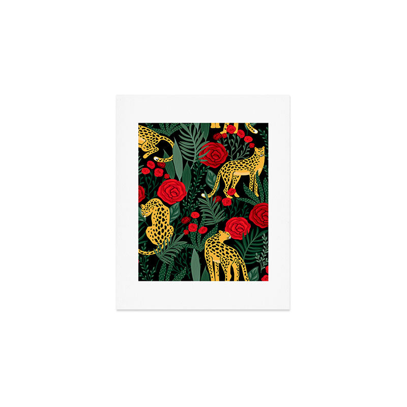 Leopards & Roses Pattern Art Print Gallery Image 1