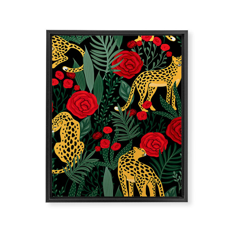Leopards & Roses Pattern Framed Canvas Print Gallery Image 8