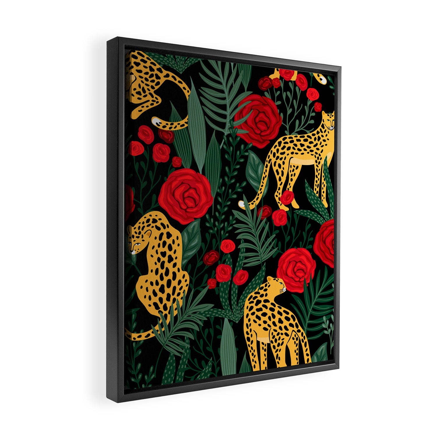 Leopards & Roses Pattern Framed Canvas Print Gallery Image 2