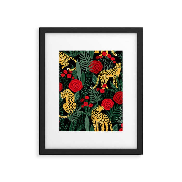 Leopards & Roses Pattern Framed Art Print Gallery Image 1