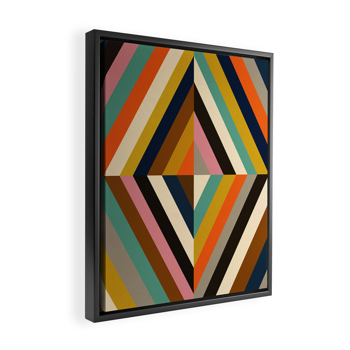 Mid Century Geometric Pattern Technicolor Diamond  Framed Canvas Print Gallery Image 2