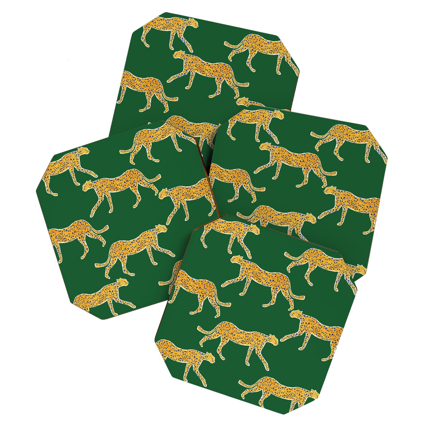 Tropical Animal Print Green Cheetah Illustration Coaster Gallery Image 1