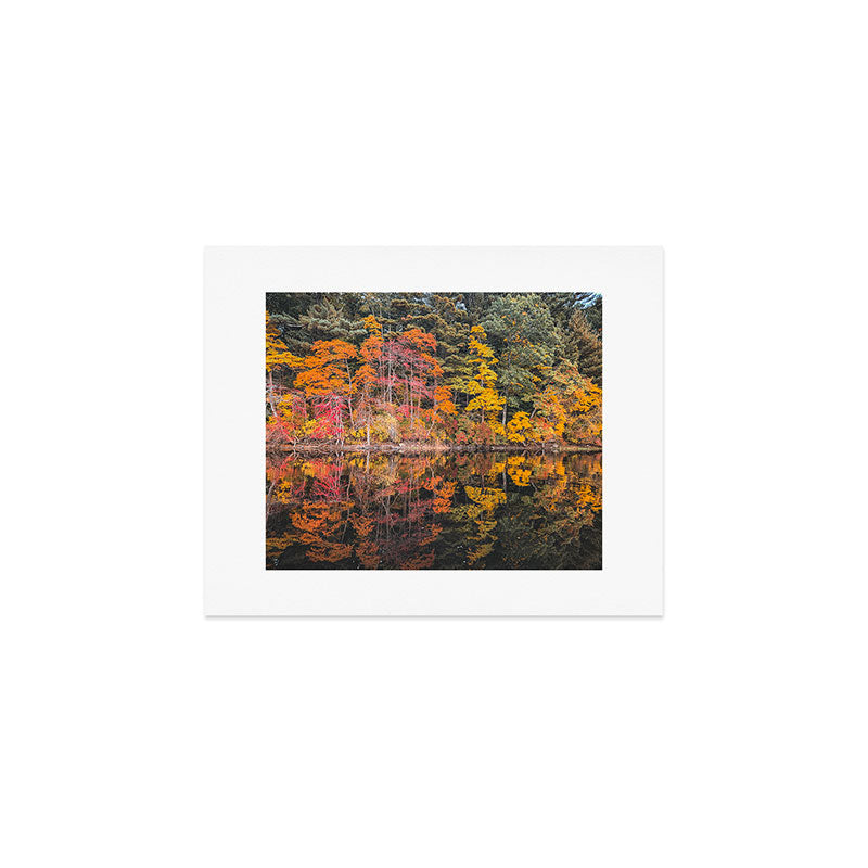 Autumn Reflections, Woodland Lake in Fall Forest Art Print Gallery Image 1