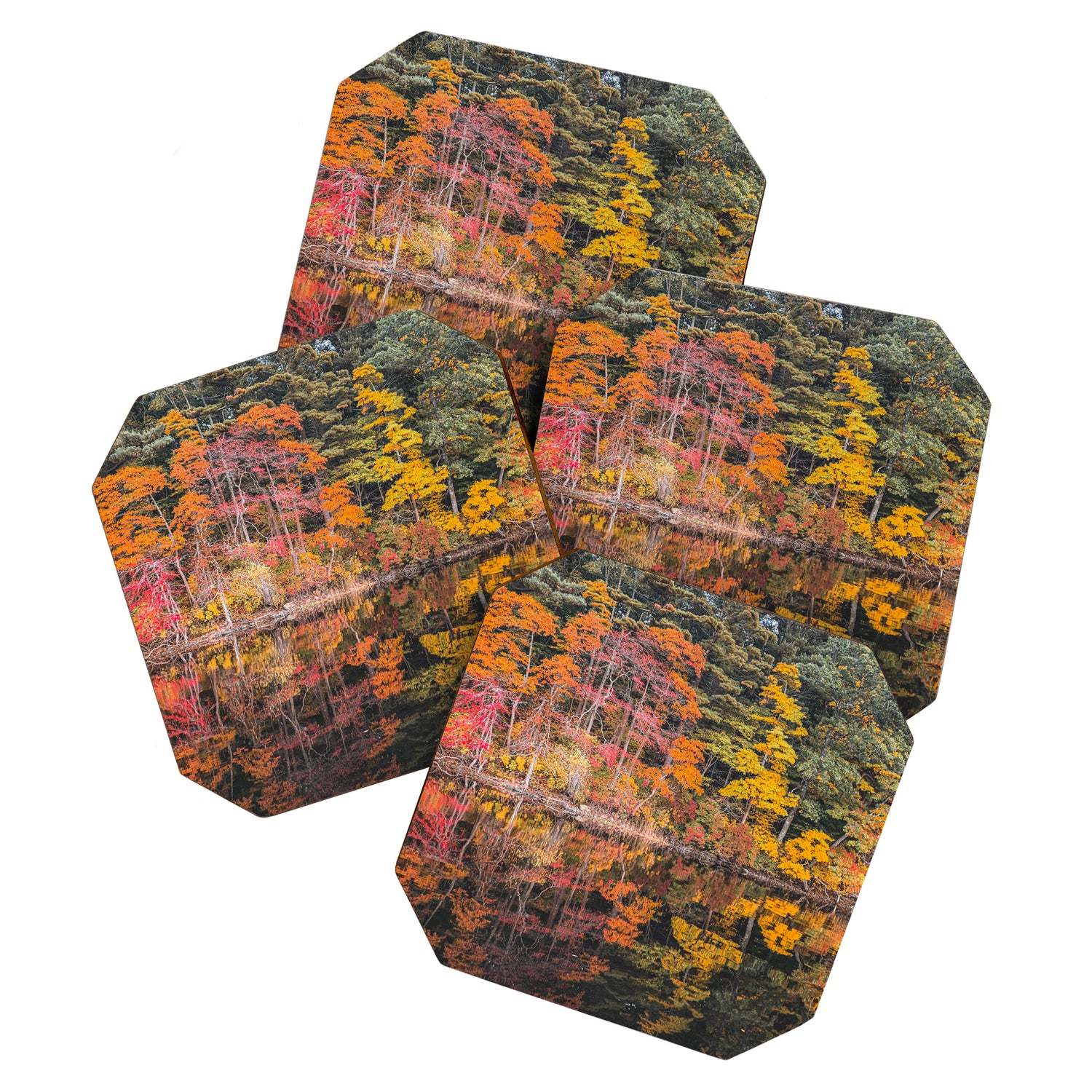 Autumn Reflections, Woodland Lake in Fall Forest Coaster Gallery Image 1