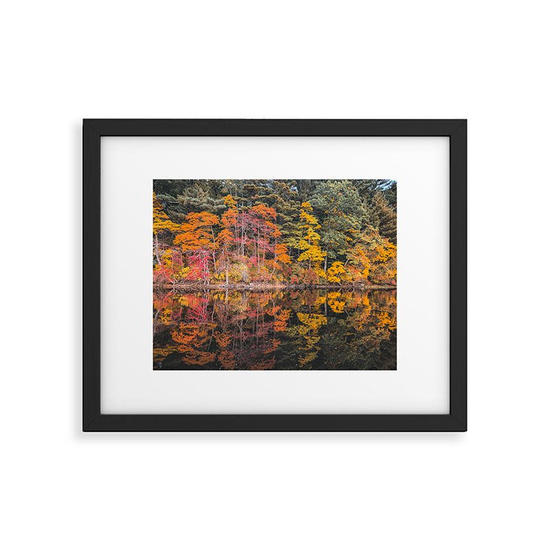 Autumn Reflections, Woodland Lake in Fall Forest Framed Art Print
