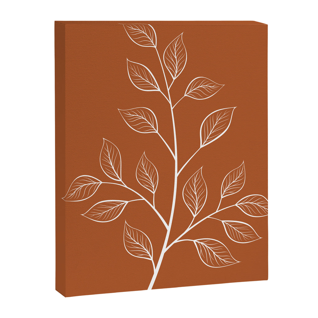 Delicate White Leaves and Branch on a Rust Orange Background Canvas Print Gallery Image 8