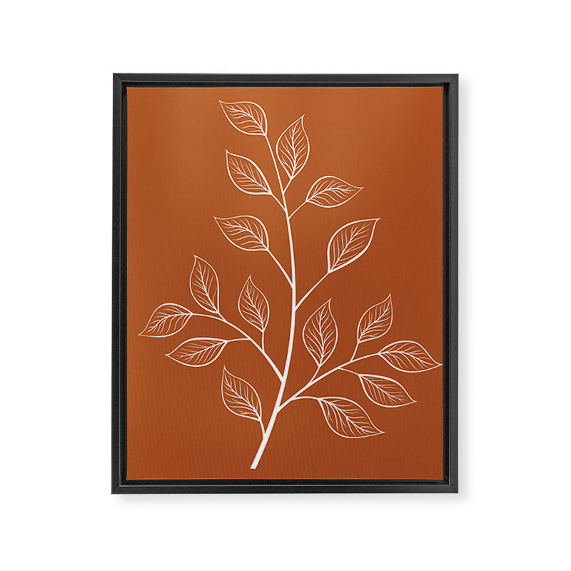 Delicate White Leaves and Branch on a Rust Orange Background Framed Canvas Print Gallery Image 8