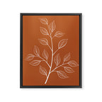 Delicate White Leaves and Branch on a Rust Orange Background Framed Canvas Print Gallery Image 8