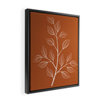 Delicate White Leaves and Branch on a Rust Orange Background Framed Canvas Print Gallery Image 2