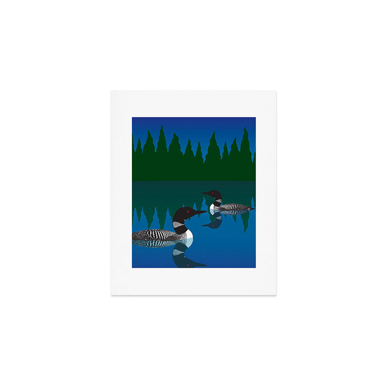 Loons in a Woodland Lake Art Print