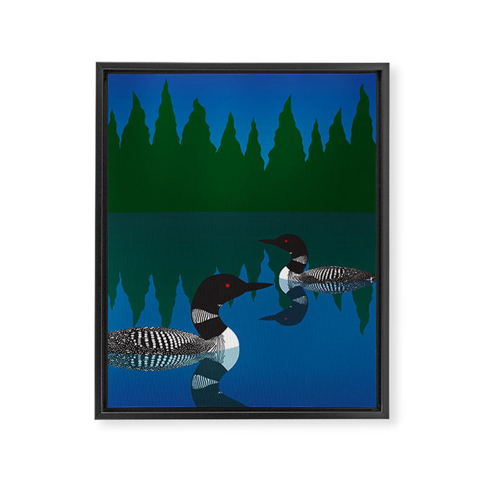 Loons in a Woodland Lake Framed Canvas Print Gallery Image 1