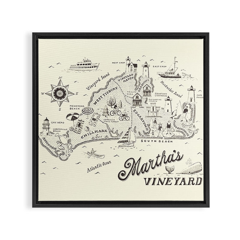 Martha's Vineyard Map Framed Canvas Print Gallery Image 3