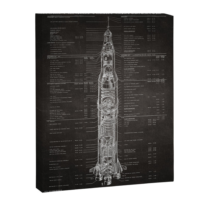 Apollo 11 Saturn V Blueprint in High Resolution (black) Canvas Print Gallery Image 1