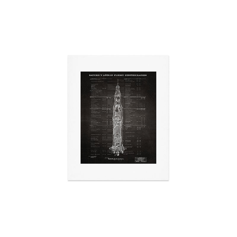 Apollo 11 Saturn V Blueprint in High Resolution (black) Art Print Gallery Image 1