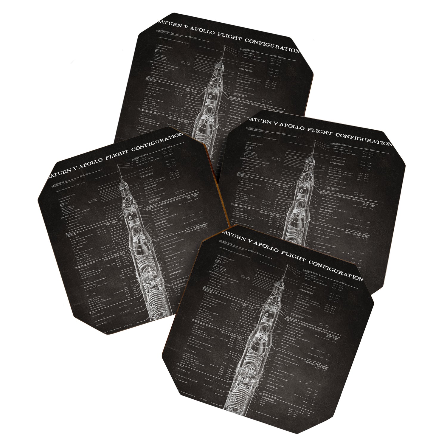 Apollo 11 Saturn V Blueprint in High Resolution (black) Coaster Gallery Image 1