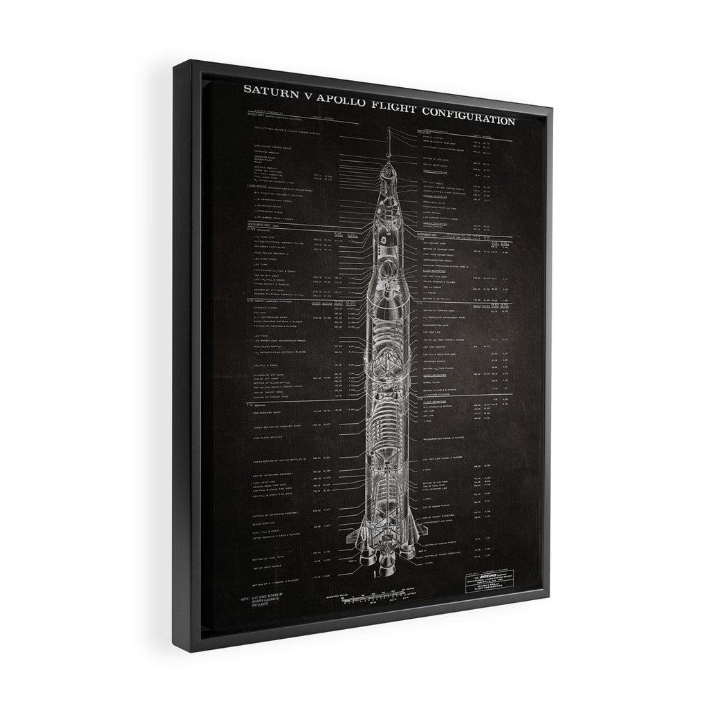Apollo 11 Saturn V Blueprint in High Resolution (black) Framed Canvas Print Gallery Image 2