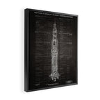Apollo 11 Saturn V Blueprint in High Resolution (black) Framed Canvas Print Gallery Image 2