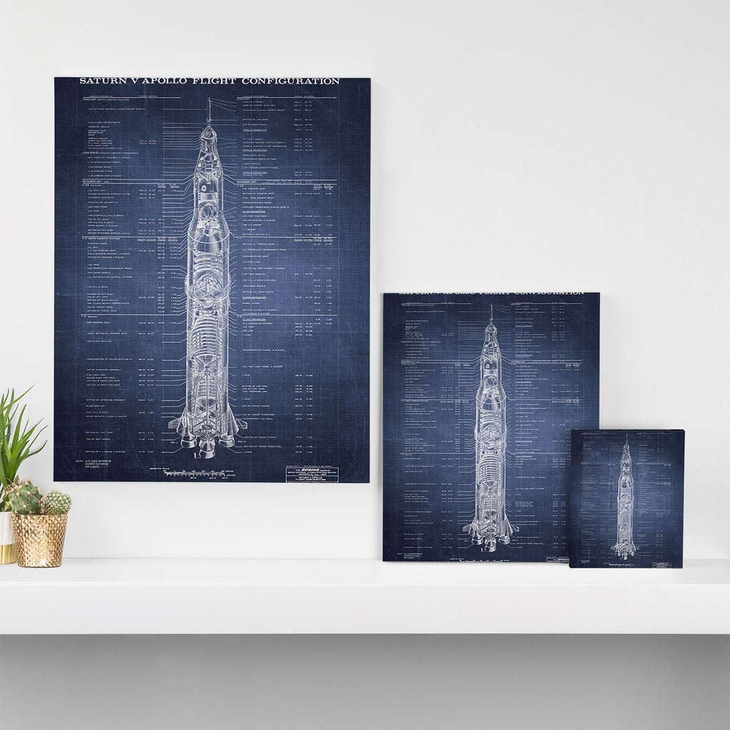 Apollo 11 Saturn V Blueprint in High Resolution (dark blue) Canvas Print Gallery Image 3