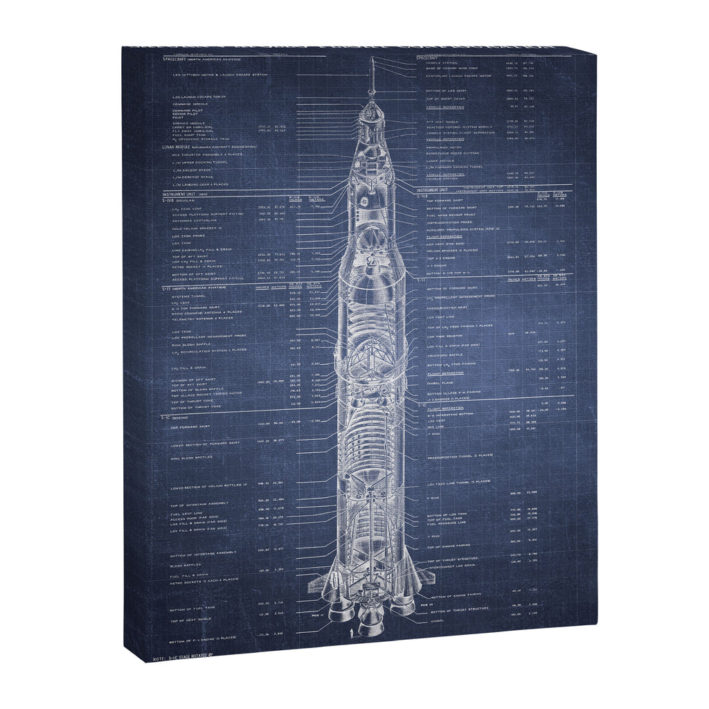 Apollo 11 Saturn V Blueprint in High Resolution (dark blue) Canvas Print Gallery Image 6