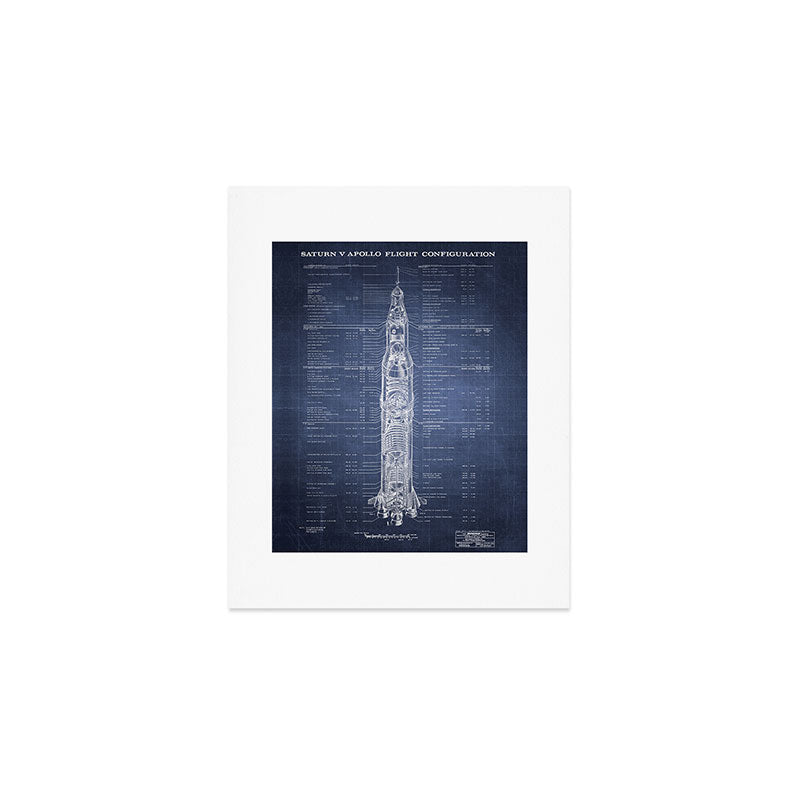 Apollo 11 Saturn V Blueprint in High Resolution (dark blue) Art Print Gallery Image 1