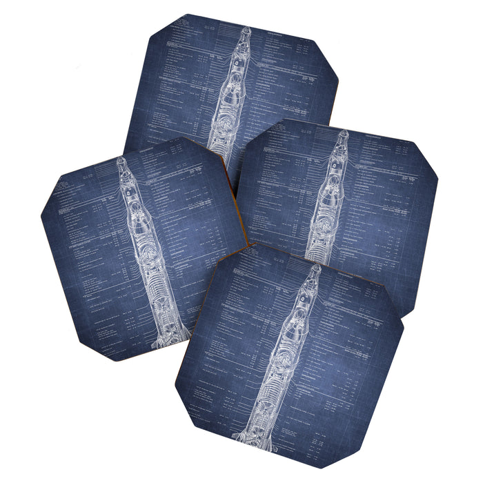 Apollo 11 Saturn V Blueprint in High Resolution (dark blue) Coaster Gallery Image 1
