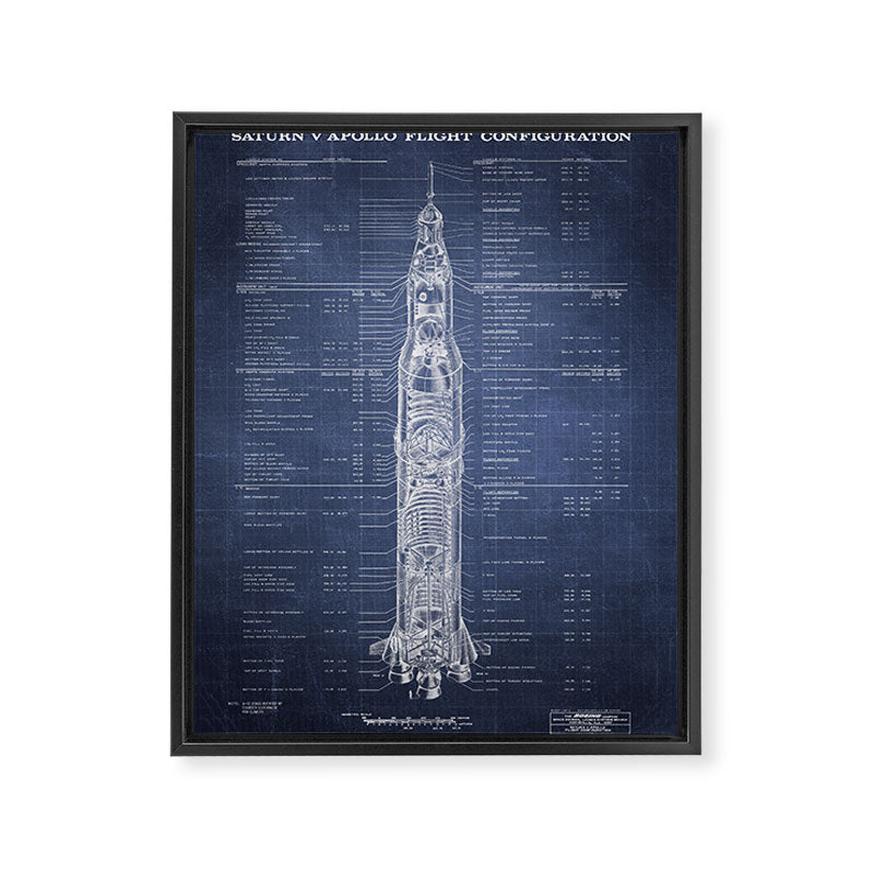 Apollo 11 Saturn V Blueprint in High Resolution (dark blue) Framed Canvas Print Gallery Image 3