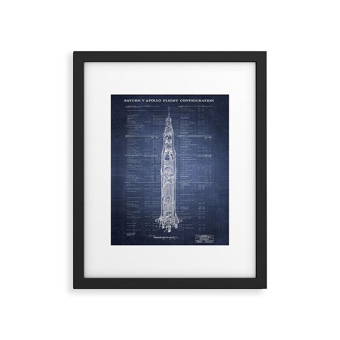 Apollo 11 Saturn V Blueprint in High Resolution (dark blue) Framed Art Print Gallery Image 1