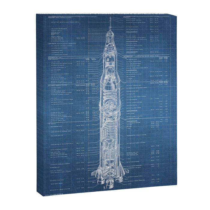 Apollo 11 Saturn V Blueprint in High Resolution (light blue) Canvas Print Gallery Image 1