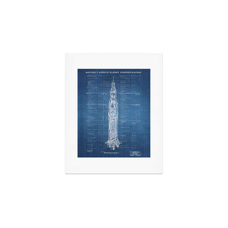 Apollo 11 Saturn V Blueprint in High Resolution (light blue) Art Print Gallery Image 1