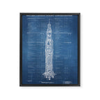 Apollo 11 Saturn V Blueprint in High Resolution (light blue) Framed Canvas Print Gallery Image 6