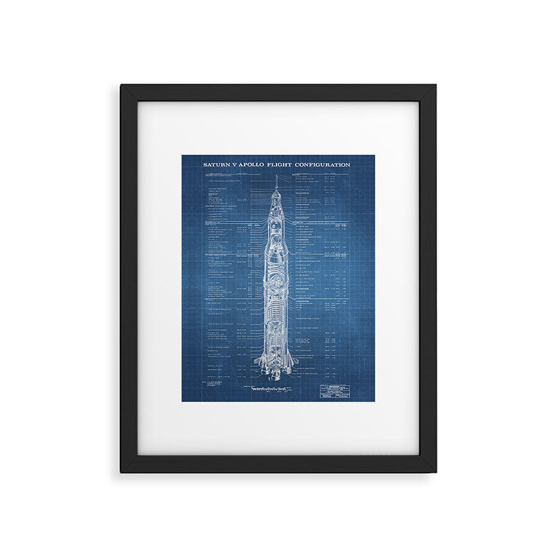 Apollo 11 Saturn V Blueprint in High Resolution (light blue) Framed Art Print Gallery Image 5