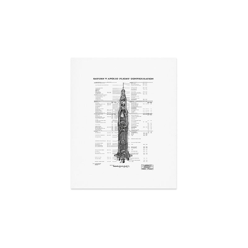 Apollo 11 Saturn V Blueprint in High Resolution (white) Art Print Gallery Image 1