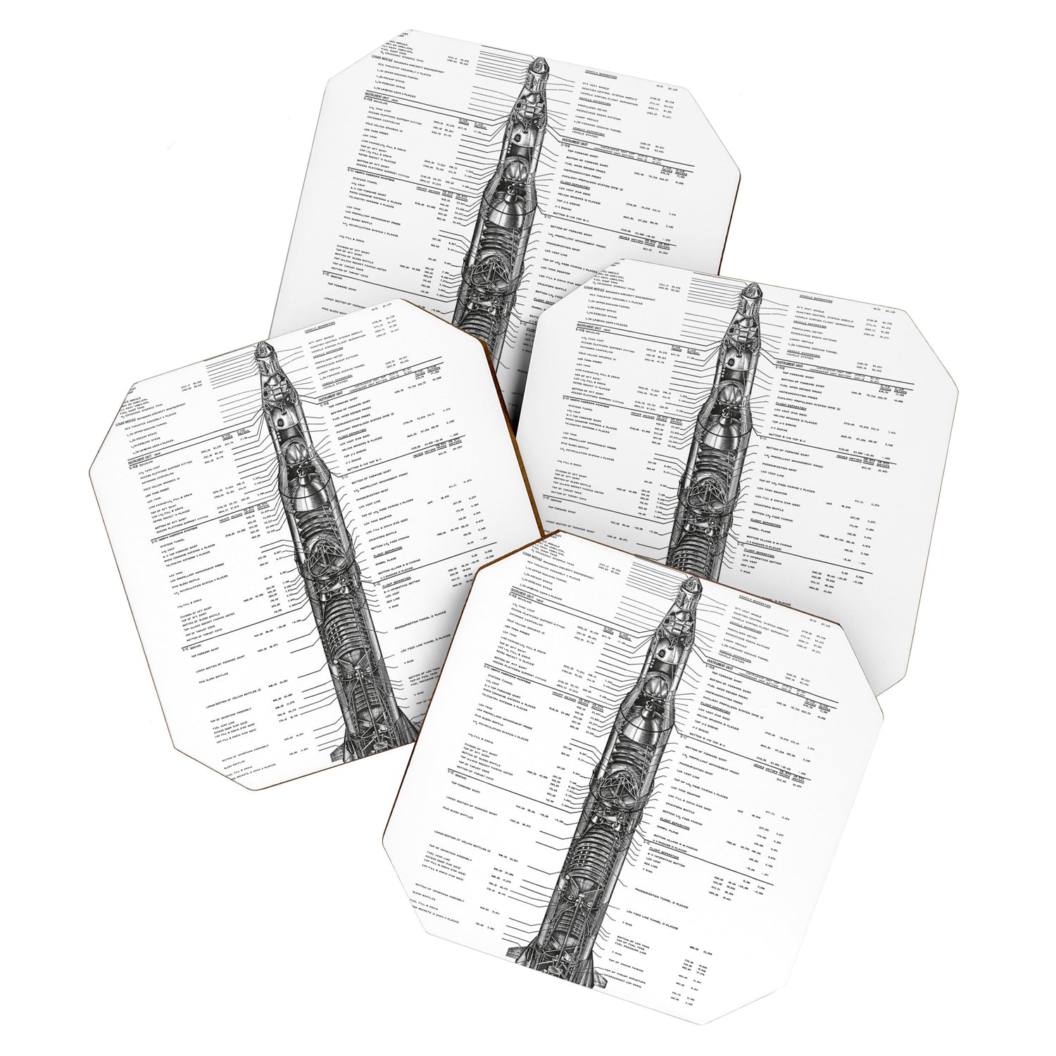 Apollo 11 Saturn V Blueprint in High Resolution (white) Coaster Gallery Image 1