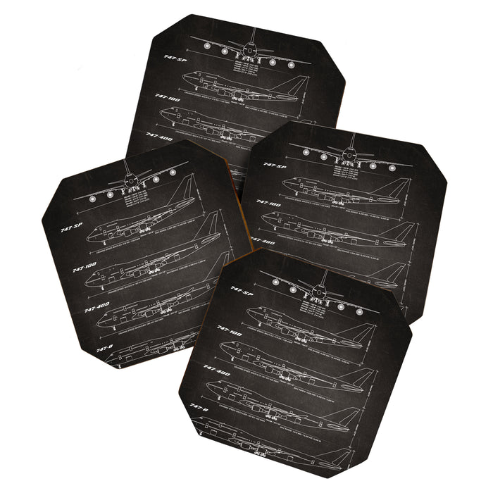 Boeing 747 Family Blueprint in High Resolution (black) Coaster Gallery Image 1