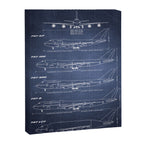 Boeing 747 Family Blueprint in High Resolution (dark blue) Canvas Print Gallery Image 6