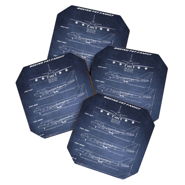 Boeing 747 Family Blueprint in High Resolution (dark blue) Coaster Gallery Image 1