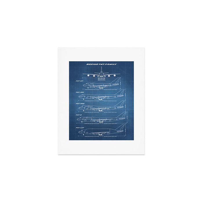 Boeing 747 Family Blueprint in High Resolution (light blue) Art Print Gallery Image 1