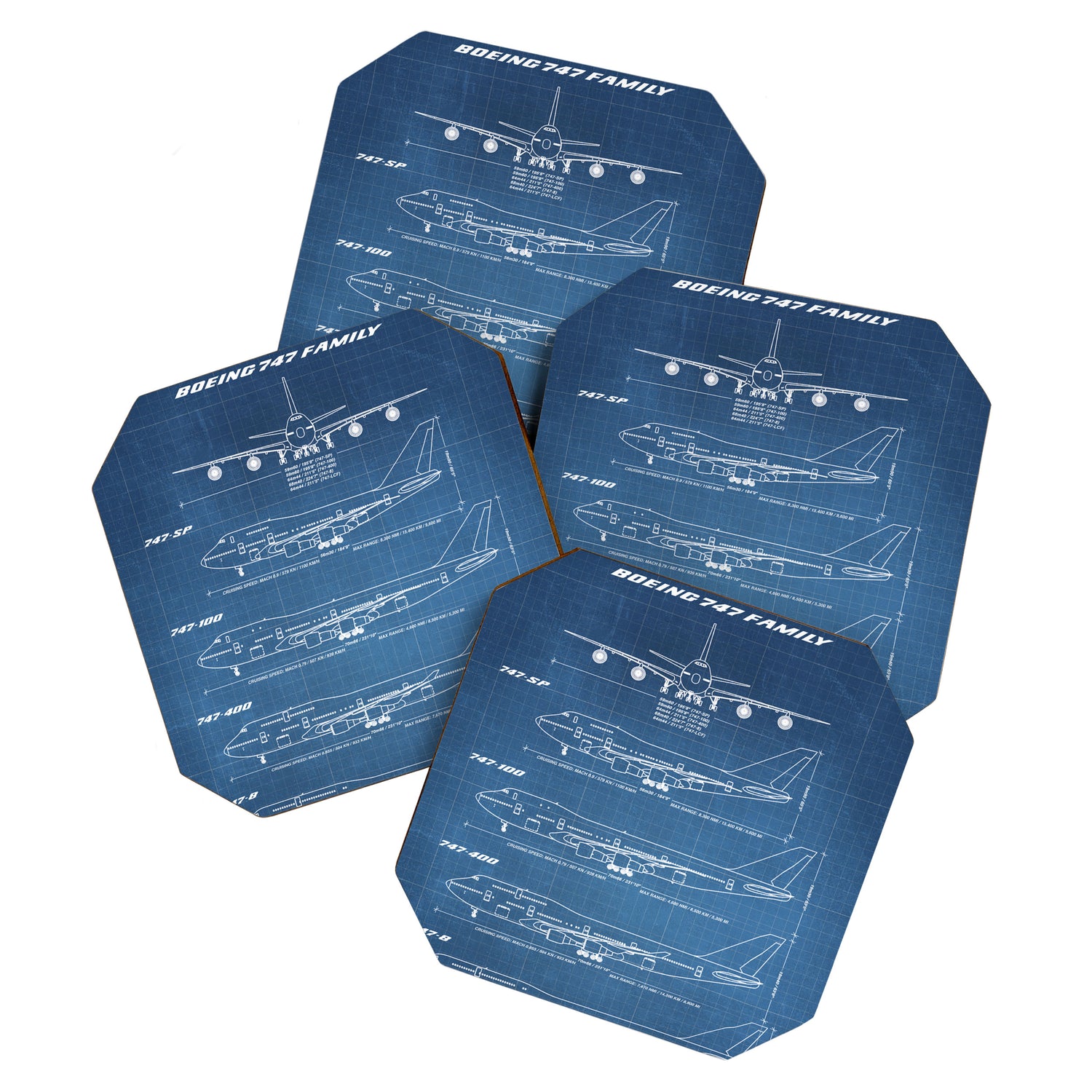 Boeing 747 Family Blueprint in High Resolution (light blue) Coaster Gallery Image 1