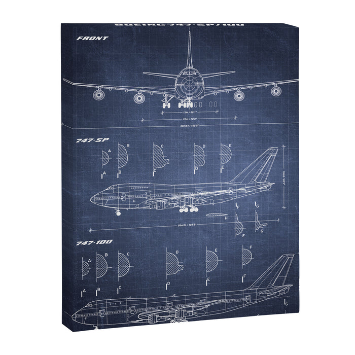 Boeing 747-SP and 747-100 Blueprint in High Resolution (dark blue) Canvas Print Gallery Image 1